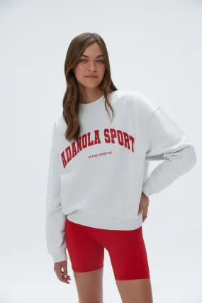 Adanola Sport Relaxed Sweatshirt - Light Grey Melange/ Classic Red