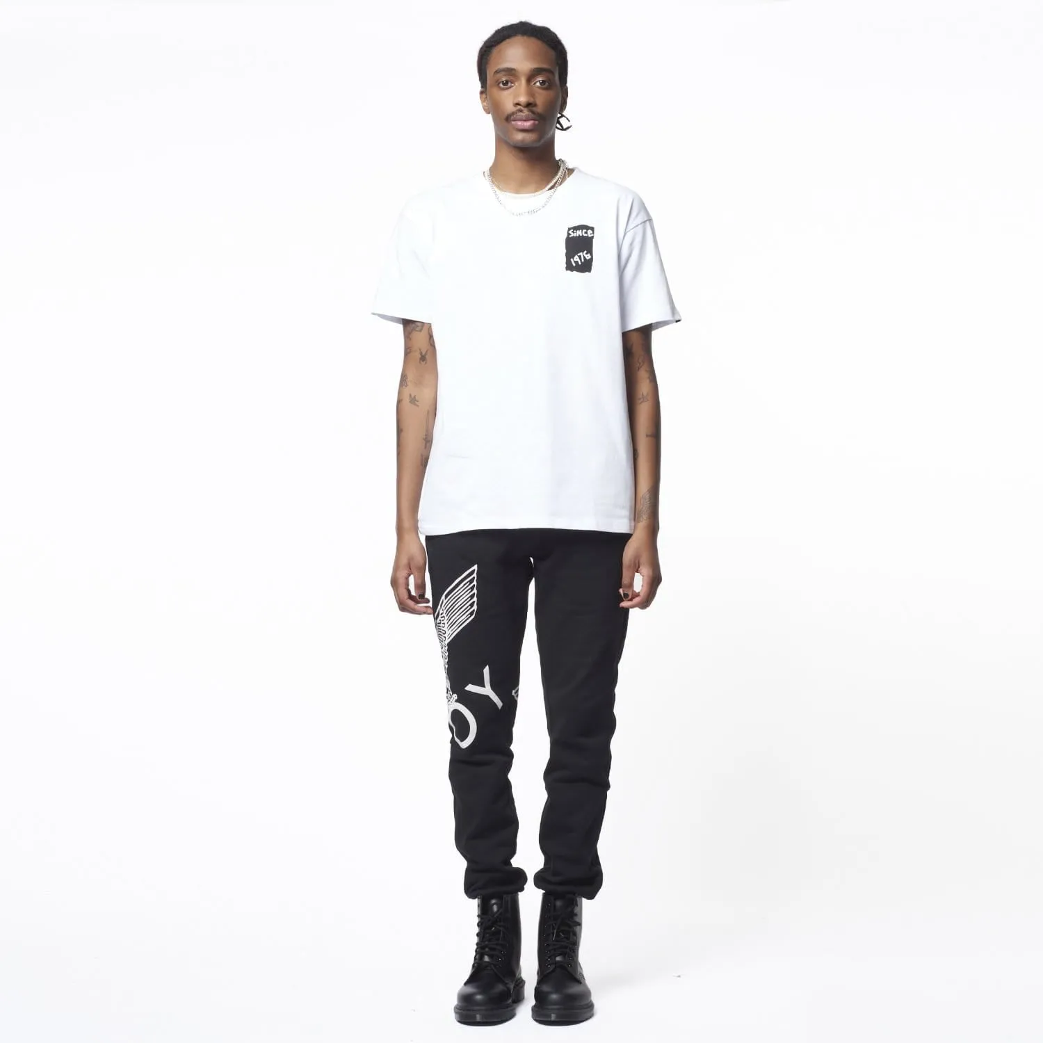 BOY TAPE EAGLE BACKPRINT T-SHIRT - WHITE/BLACK