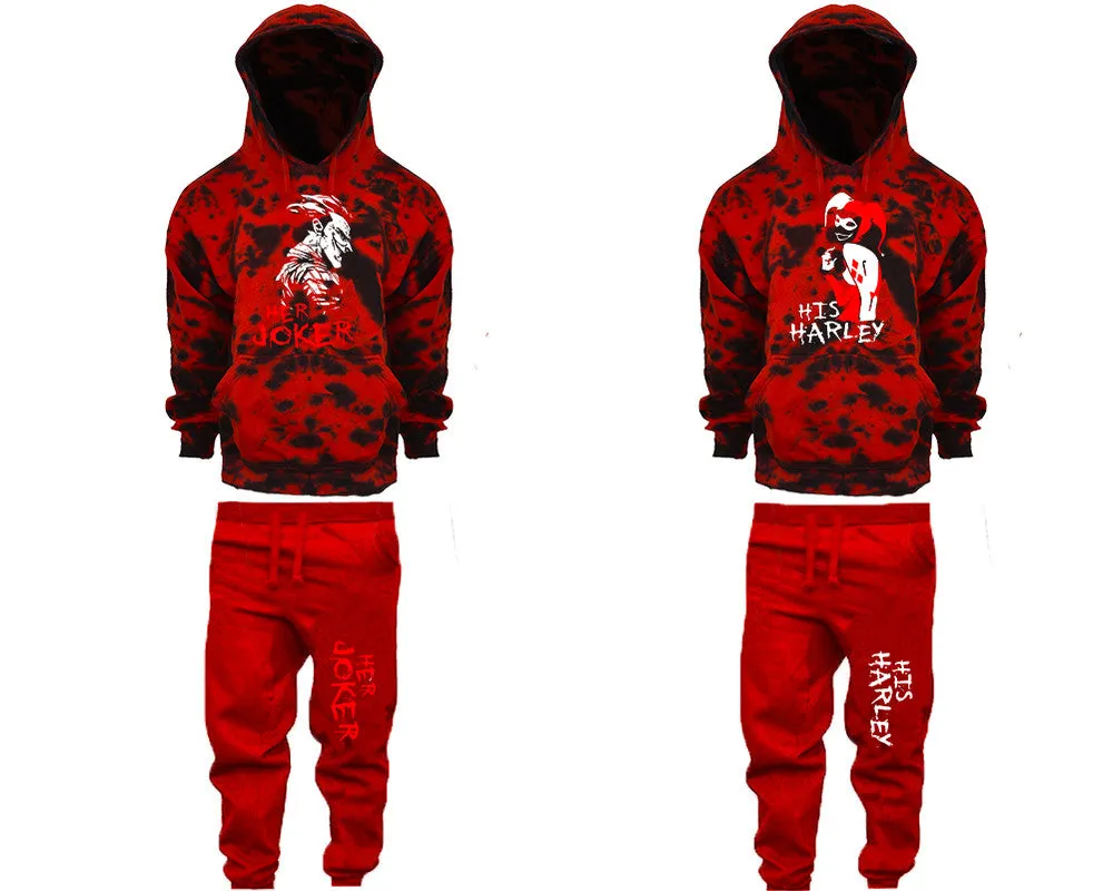 Her Joker His Harley Couple Matching Tie Dye Hoodies and Fleece Jogger Pants Sets