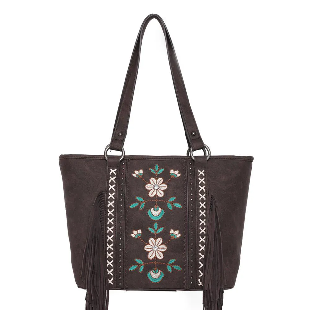 Montana West Embroidered Floral Fringe Concealed Carry Tote