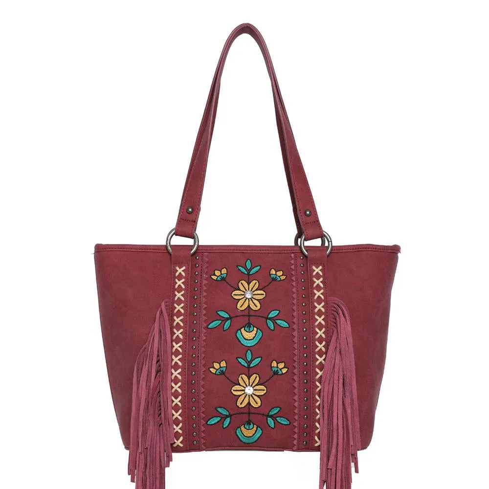 Montana West Embroidered Floral Fringe Concealed Carry Tote