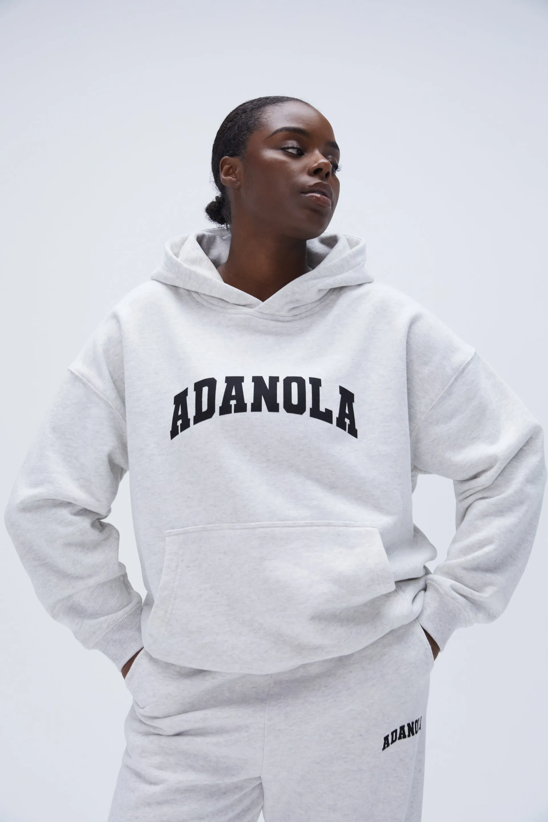 Varsity Oversized Hoodie - Light Grey Melange/Black